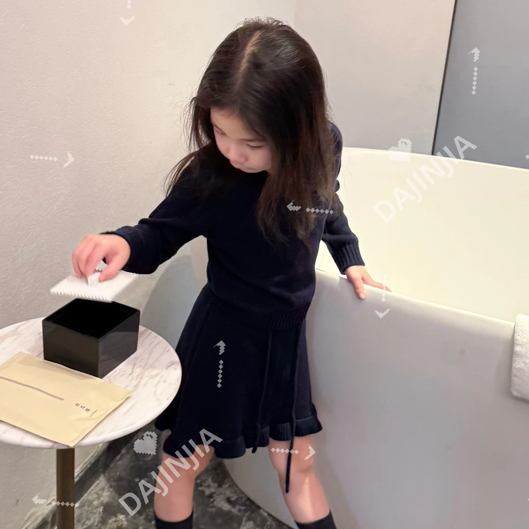 【大小姐毛织上衣】大金定制法系深蓝色细针织纹理裙子童装两件套
