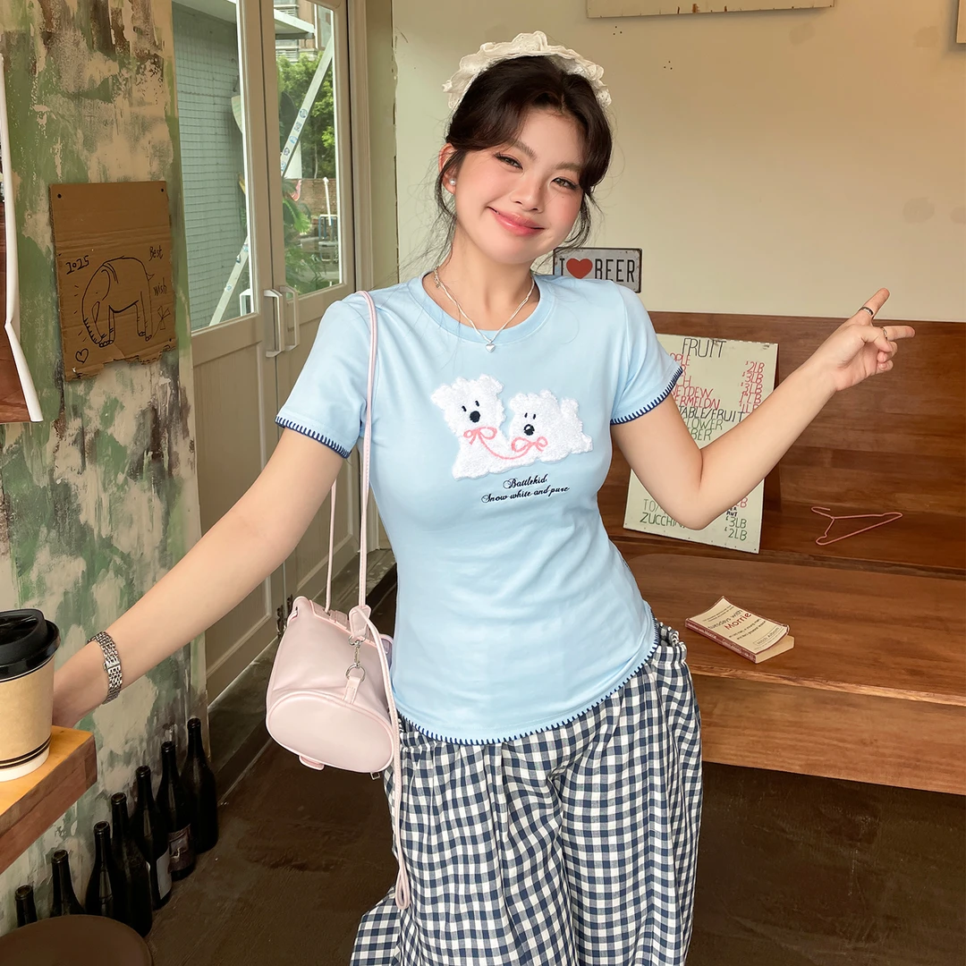 小草宽松定制新款气质减龄洋气短袖胖mm大码女装独特漂亮短款上衣