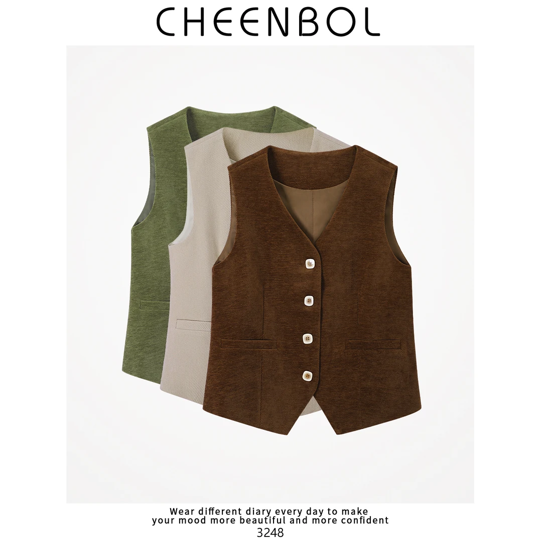 3248雪尼尔马甲背心女秋冬外搭高级感气质通勤显瘦灯芯绒上衣坎肩