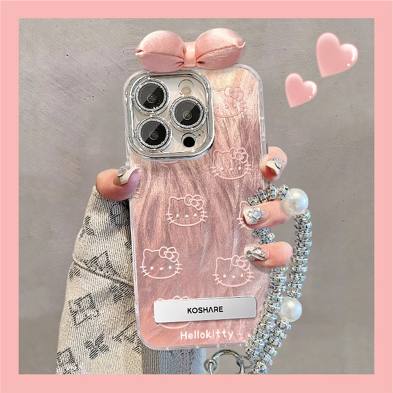 羽纱凯蒂猫结公仔支架手链适用苹果14手机壳15PRO高级镜头膜X