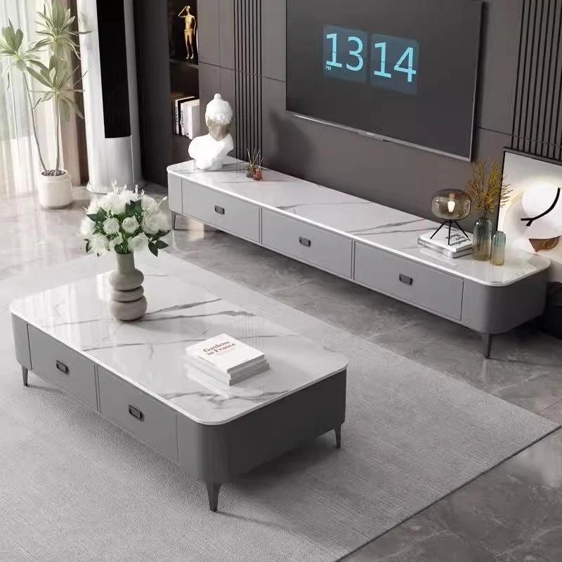 2350意式极简方形岩板茶几电视柜蒙皮茶几组合简约客厅家用小茶几