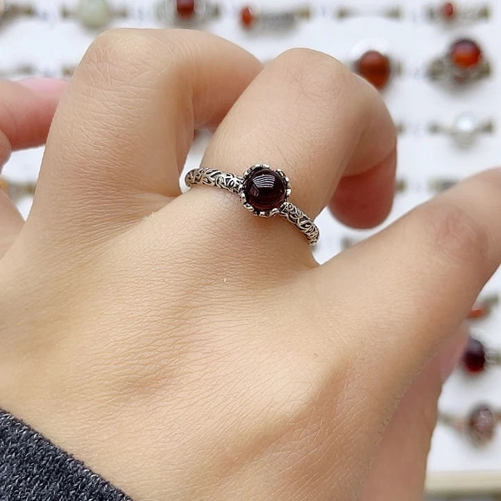 血珀戒指银S925镶嵌天然
