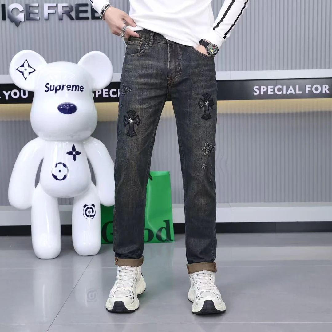 25春夏经典时尚潮牌百搭立体刺绣弹力柔软修身小脚男士牛仔裤510