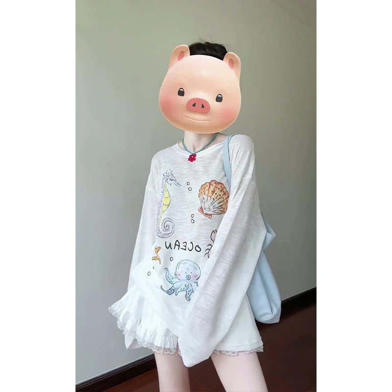 2025夏季新款女韩系穿搭圆领印花薄款上衣气质高腰显瘦花边半身裙