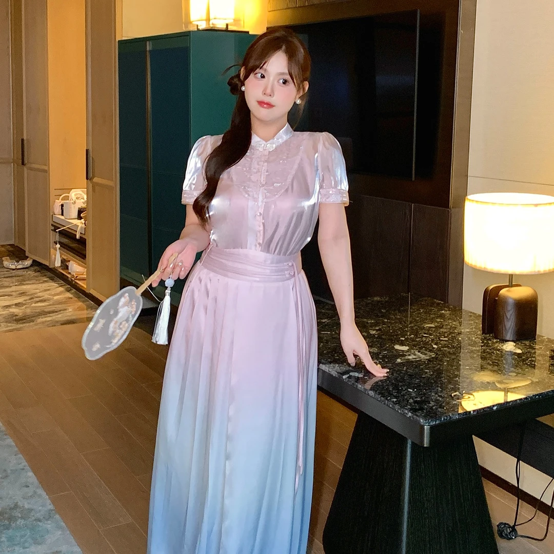 MB大码女装【游园惊梦】新中式改良上衣古风渐变国风半裙套装