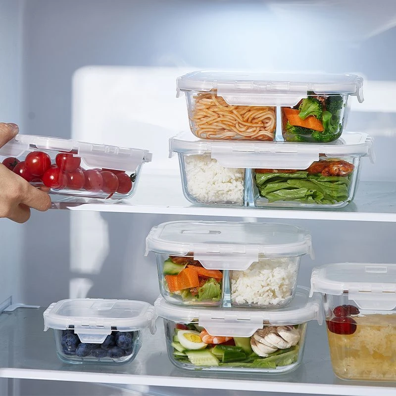 饭盒玻璃保鲜盒上班族微波炉加热大容量餐盒专用分格玻璃碗带盖