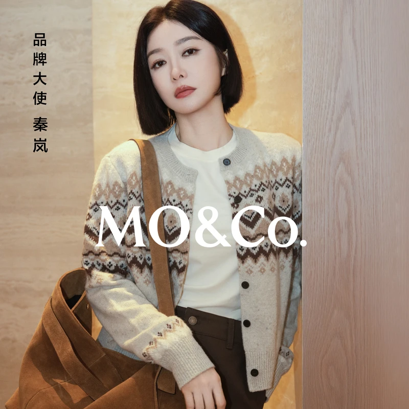 【moco秦岚同款】费尔岛毛衣开衫2025冬新品针织圆领MBE4CART09