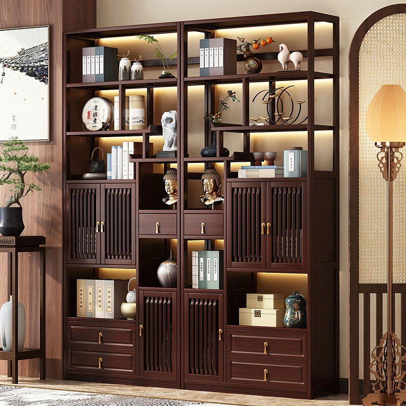 博古架实木新中式茶壶置物架子多宝阁茶具客厅摆件架子茶叶展示柜