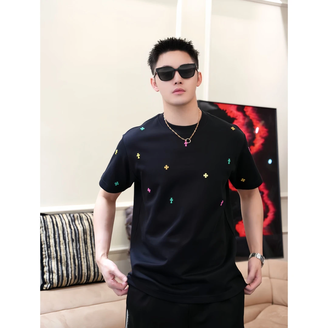 SAM【铭牌十字】轻奢时尚夏季液氨舒适手工彩色十字圆领高品质短袖