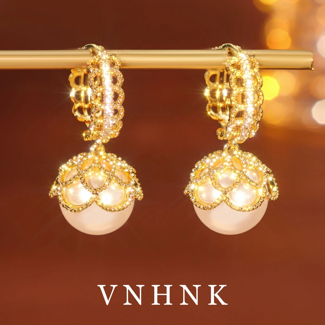 铜合金仿珍珠耳饰 美可儿  H143   金色（12mm) 小众耳环预售