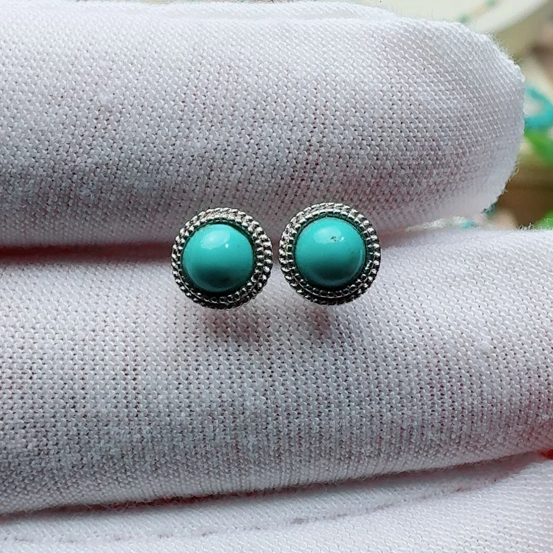 绿松石银S925镶嵌耳饰