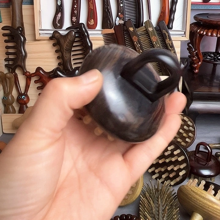 交趾黄檀（大红酸枝）小*?乌木羊角指环梳子