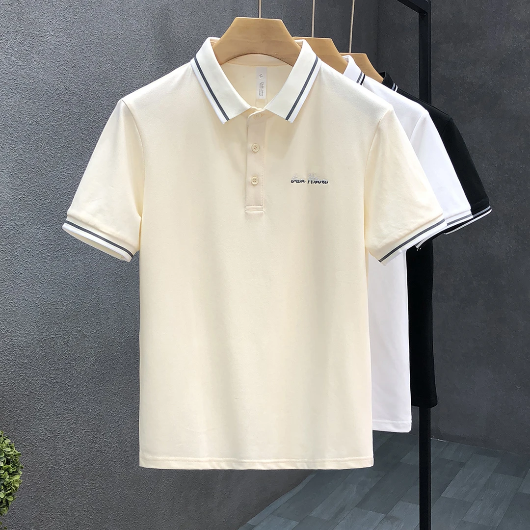 梦泡官方正品夏季新款流行杏色翻领短袖polo衫男士高端半袖t恤潮