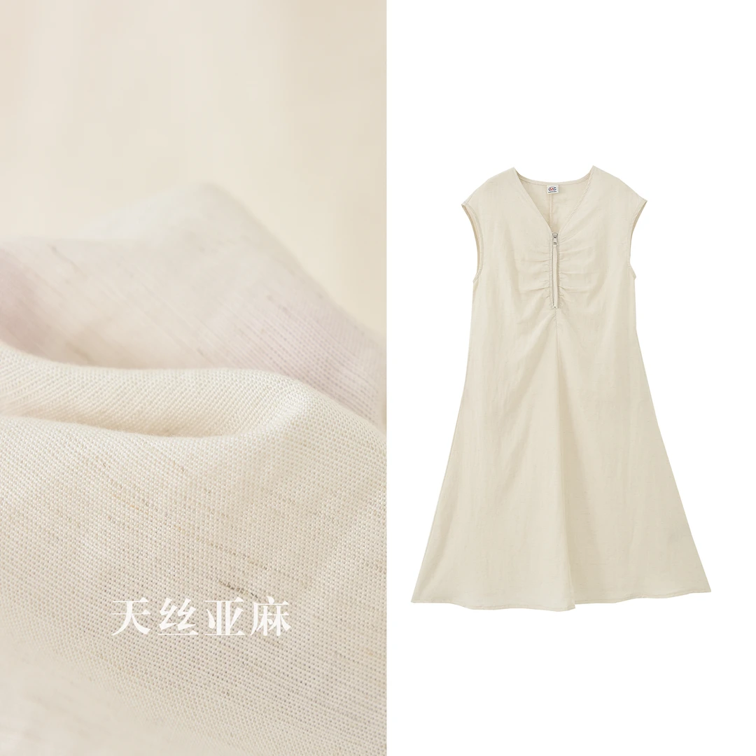 [清凉夏日]2025初夏新款休闲百搭天丝亚麻连衣裙K-K1057