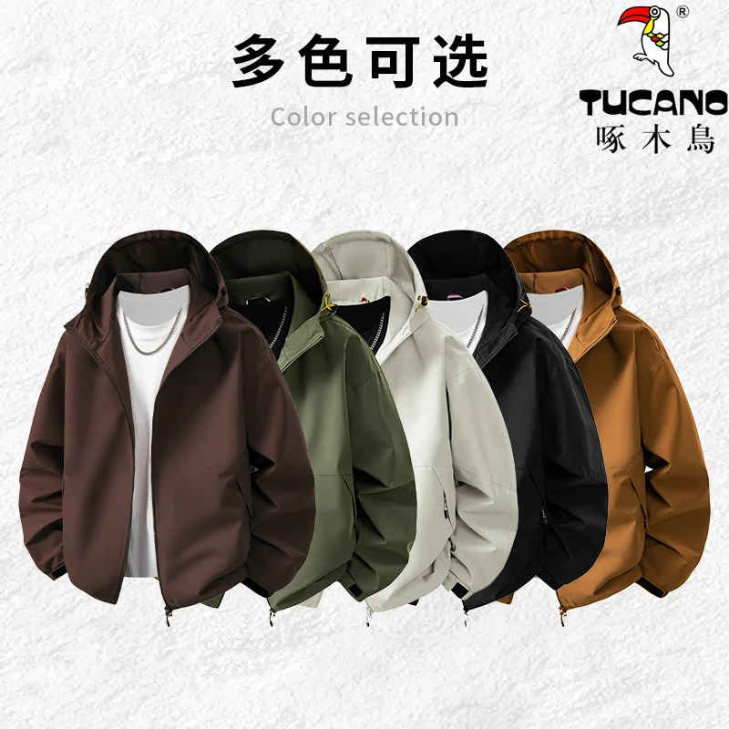 啄木鳥2025春秋新款美式时尚百搭夹克男士爆款休闲大码冲锋夹克潮