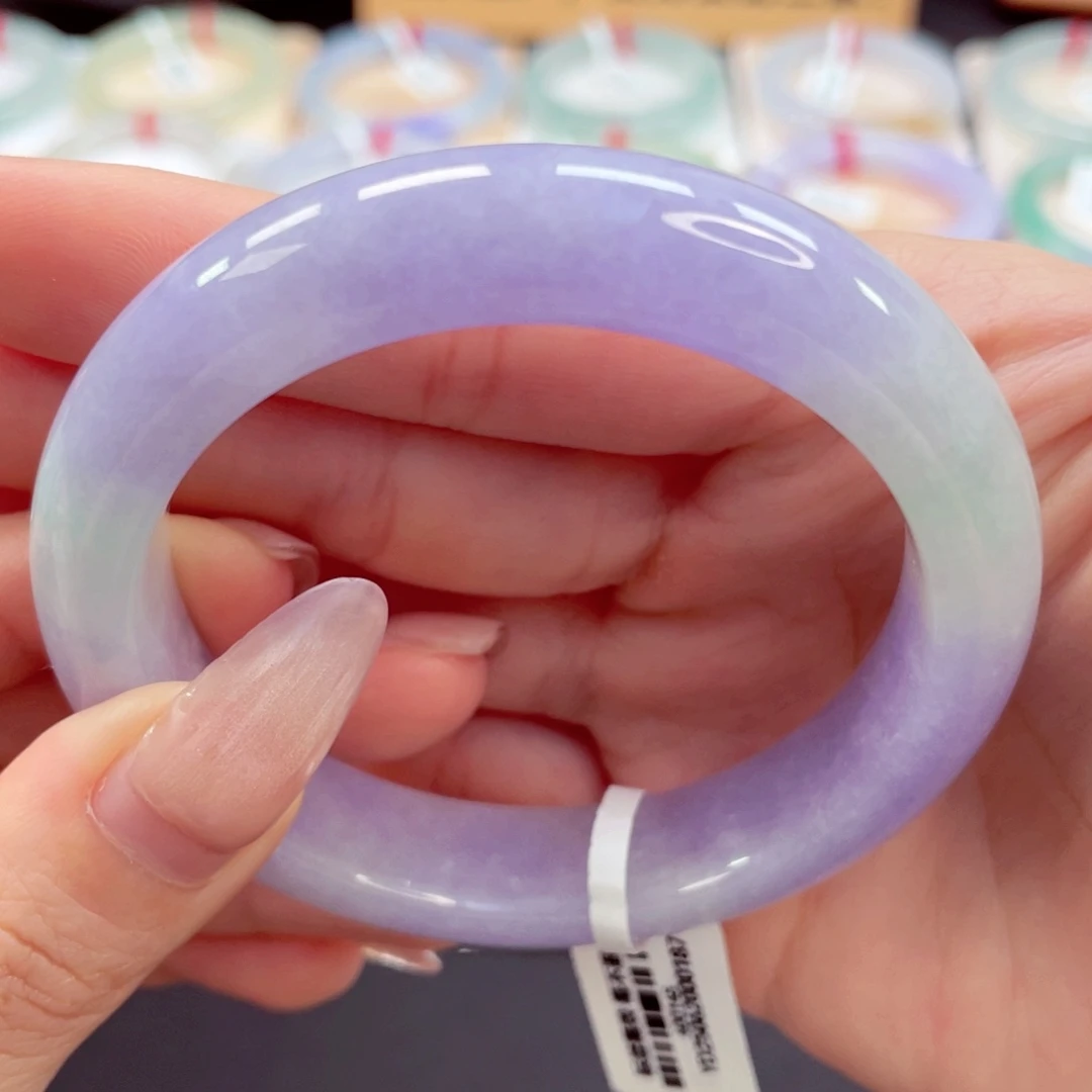 翡翠未镶嵌手镯56.3雪花棉红春紫不失色3号