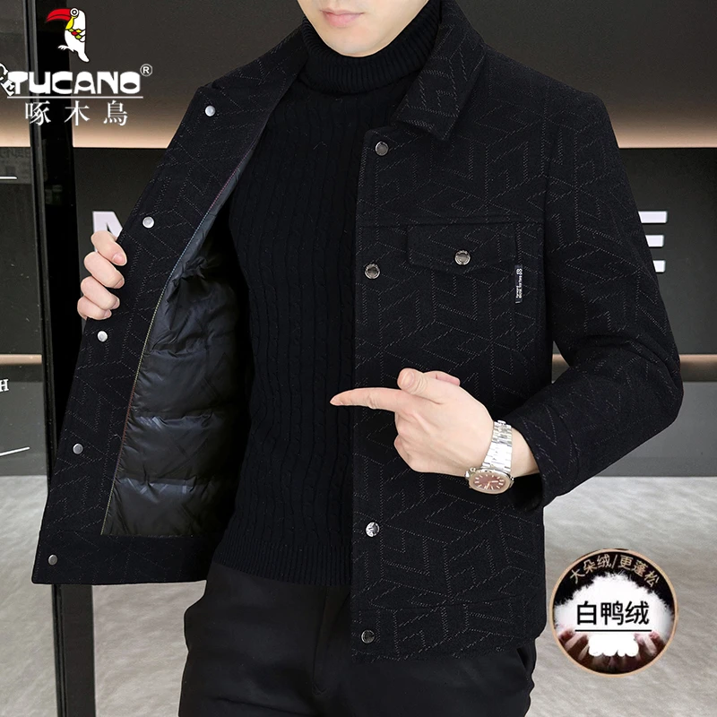 TUCANO/啄木鳥【白鸭绒内胆】秋冬季保暖提花翻领工装夹克羽绒服男