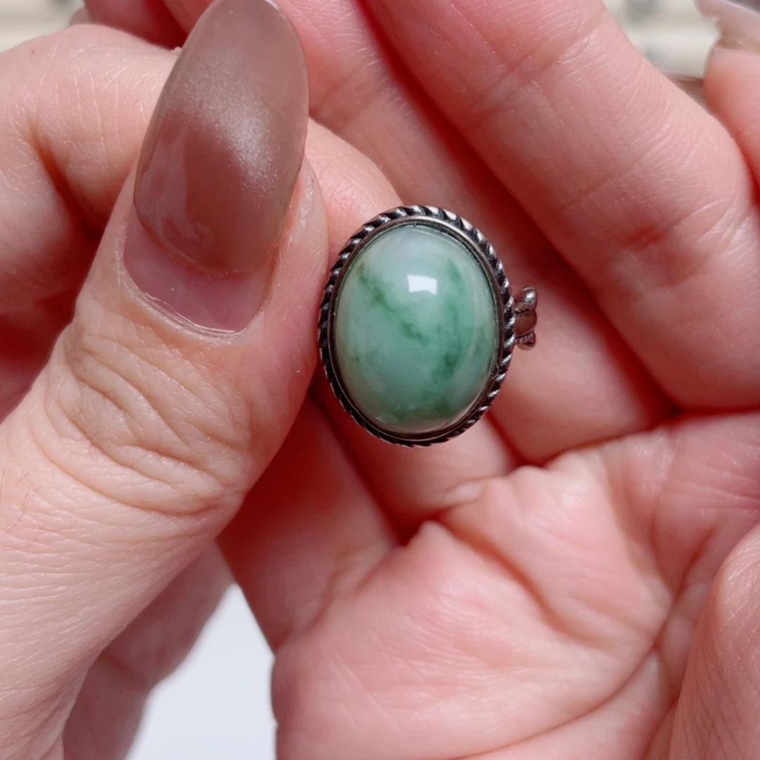 透闪石-蛇纹石玉银S925镶嵌戒指