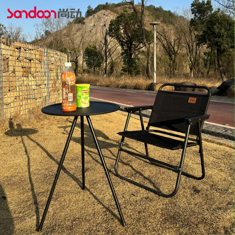 户外小圆桌合金钢野餐桌椅便携式高度圆桌用品装备套装野外小桌子