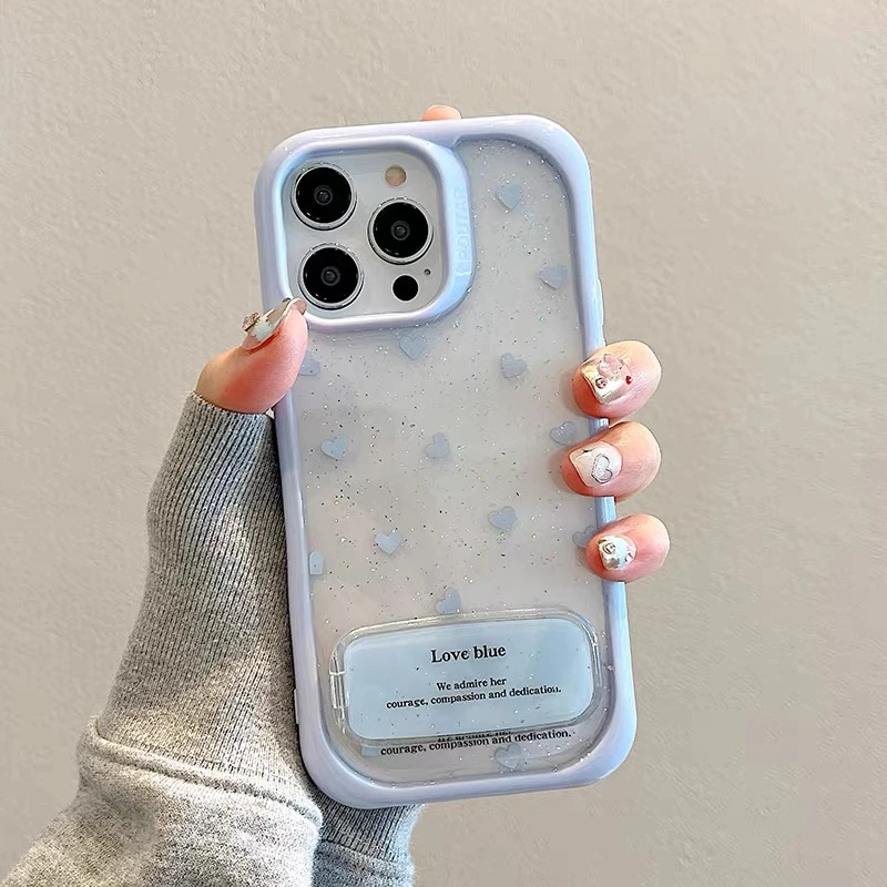 透明闪粉满屏蓝爱心适用iPhone16promax手机壳15pro日韩14pro女款