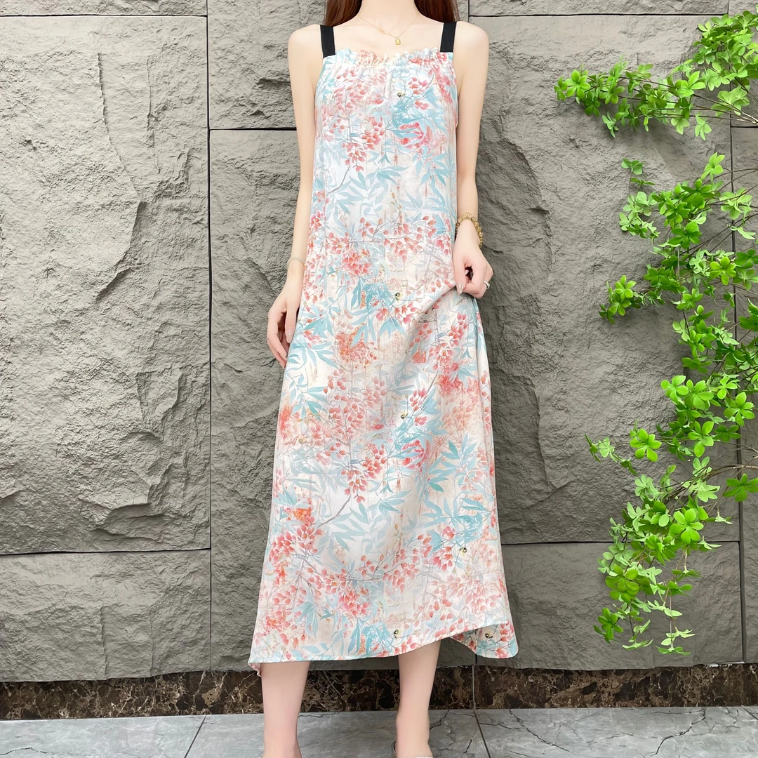 【花栩如生】春夏轻奢新款宽松无袖吊带气质时尚碎花连衣裙女