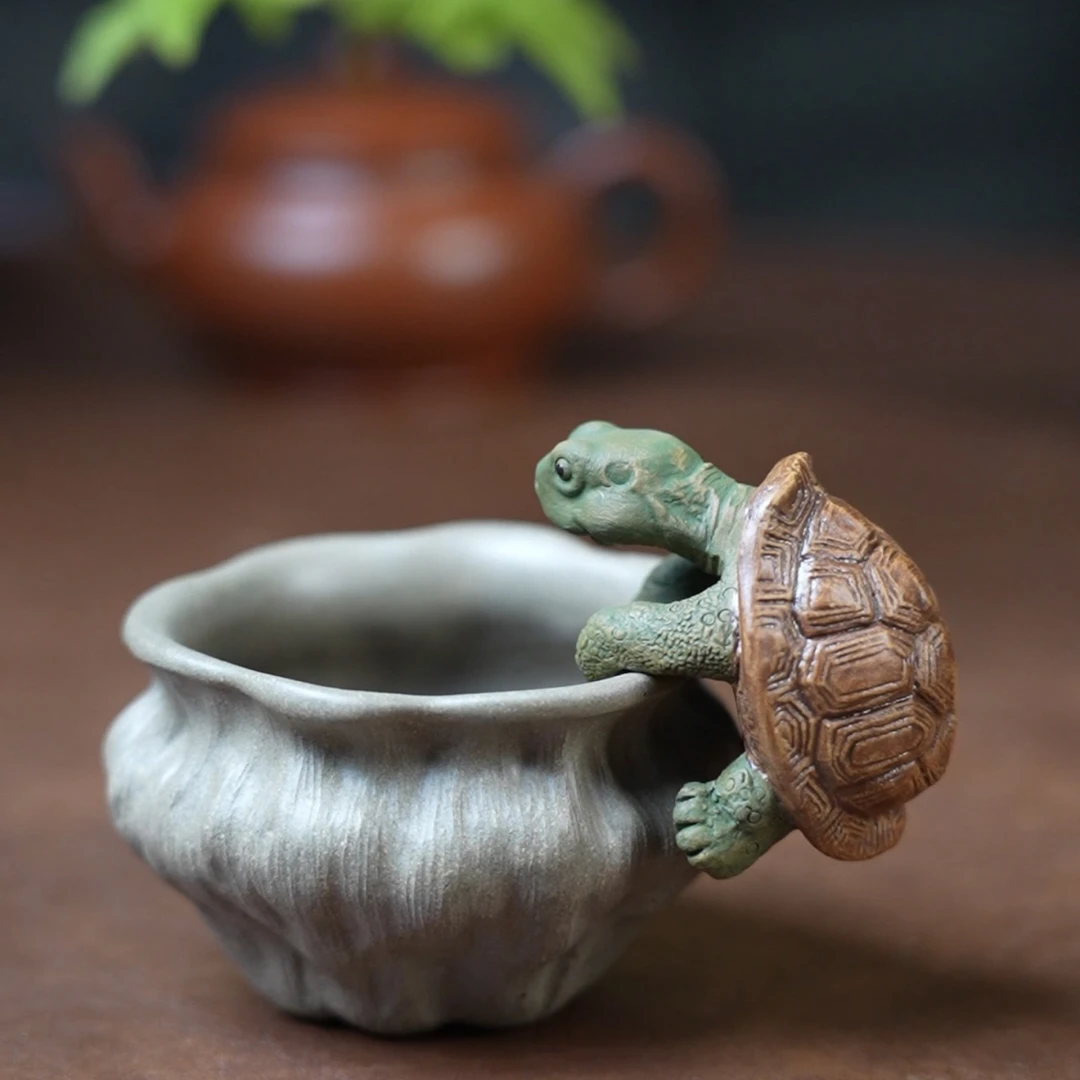 爬爬龟茶宠摆件富甲一方精品雕塑紫砂小乌龟茶宠摆件手工创意款