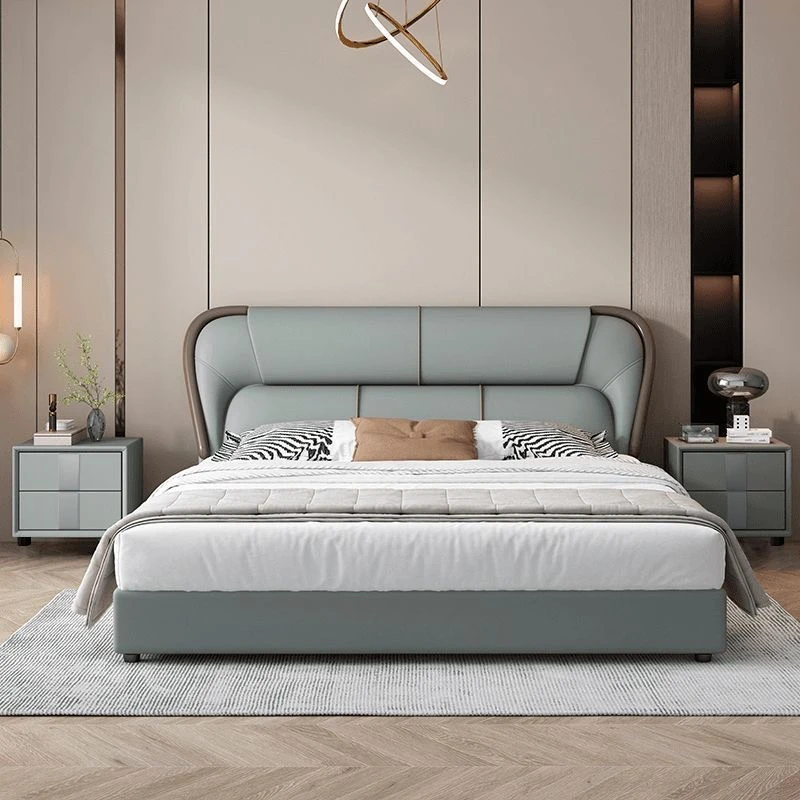 LD#意式轻奢皮床主卧室双人床简约软包床儿童床现代简约大床