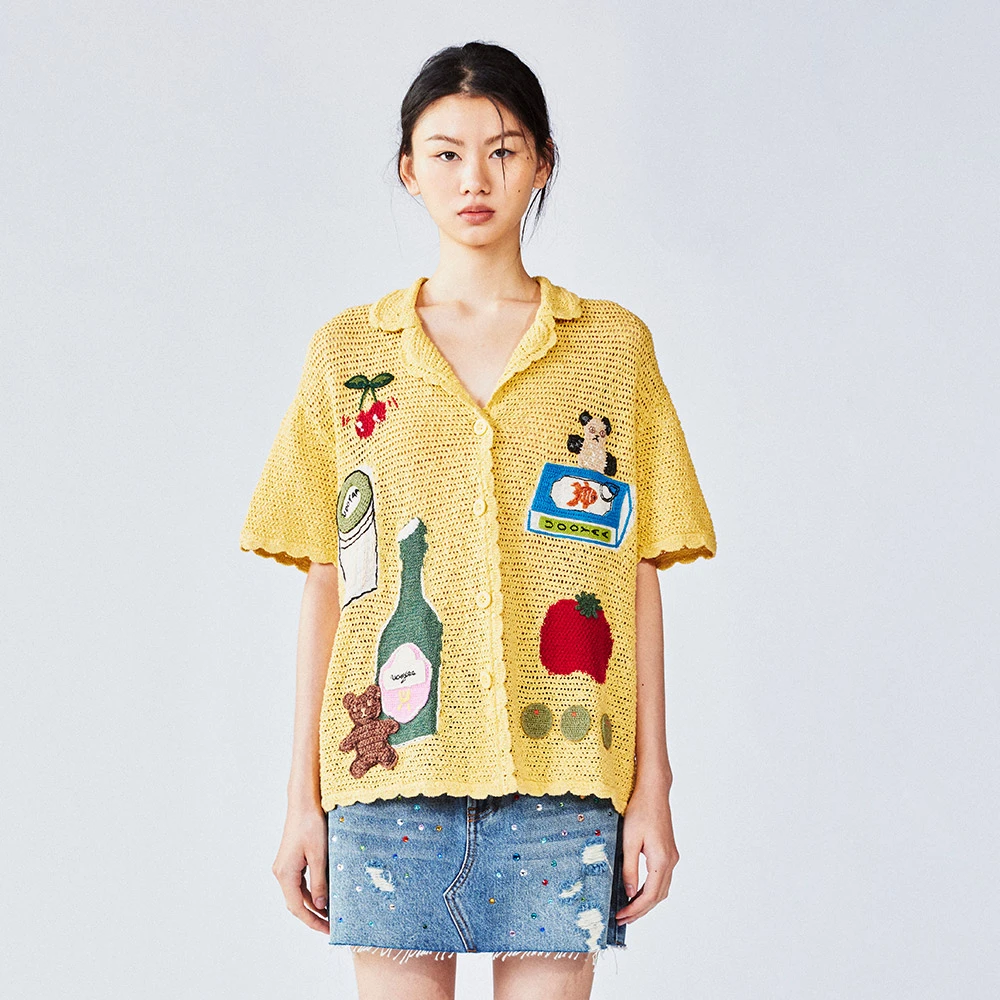 UOOYAA/乌丫2025夏款「爱与食物」手作奶奶毛开衫UY25232M411130