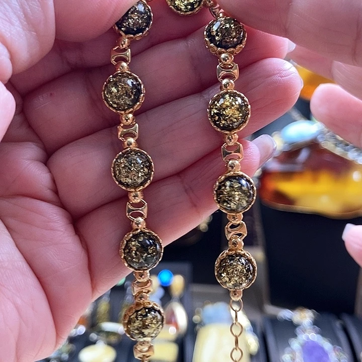 琥珀银S925镶嵌手链手链