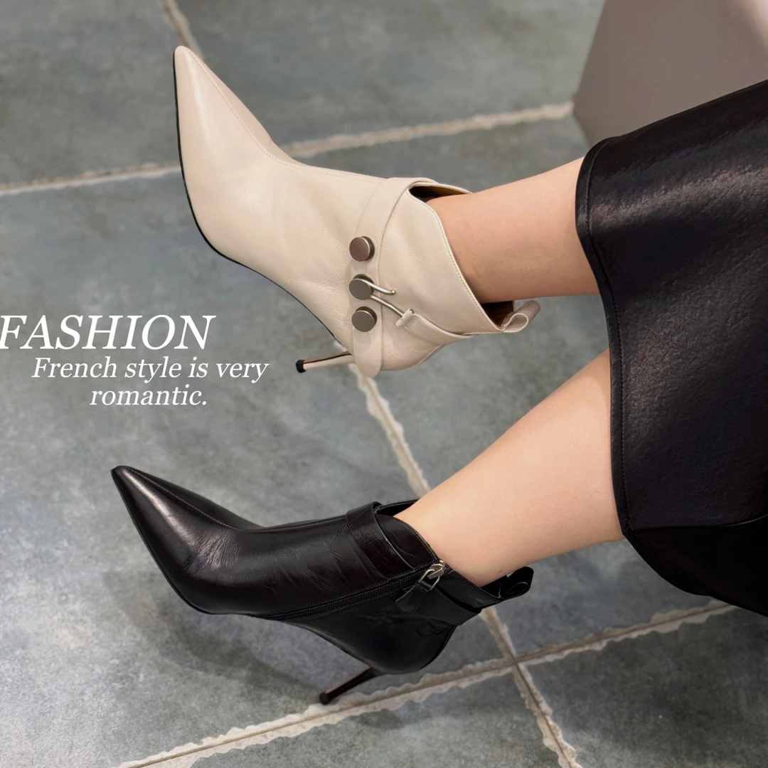 25年秋季新款商场品牌撤柜女高跟鞋软底内外全真皮尖头细高跟时尚