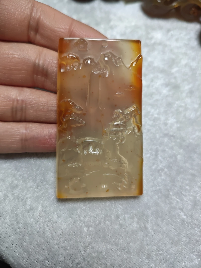 山水牌战国红平安无事牌步步高升玉石挂件