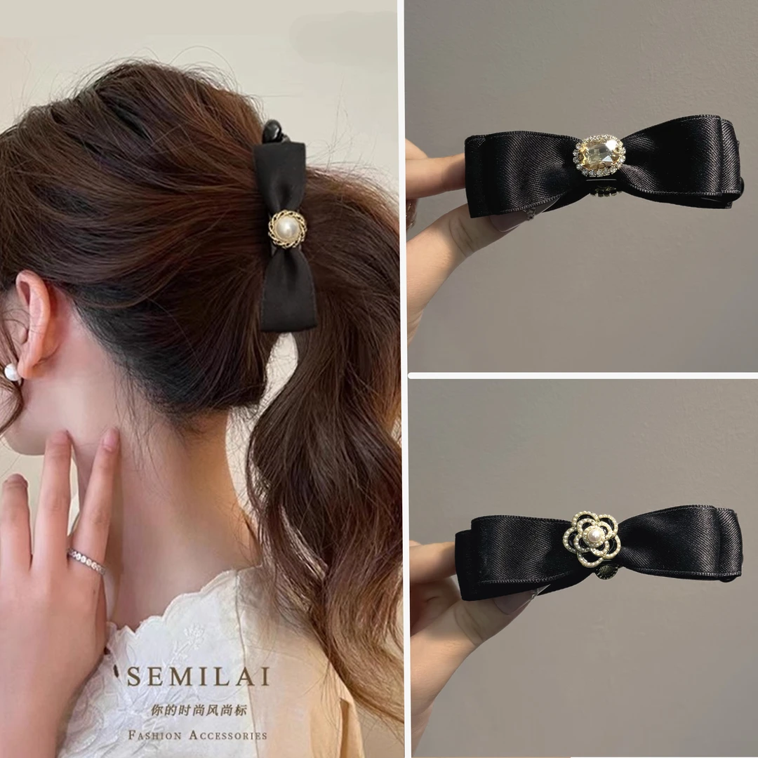 蝴蝶结山茶花扭扭夹盘发香蕉夹高级感后脑勺竖式马尾发卡气质头饰