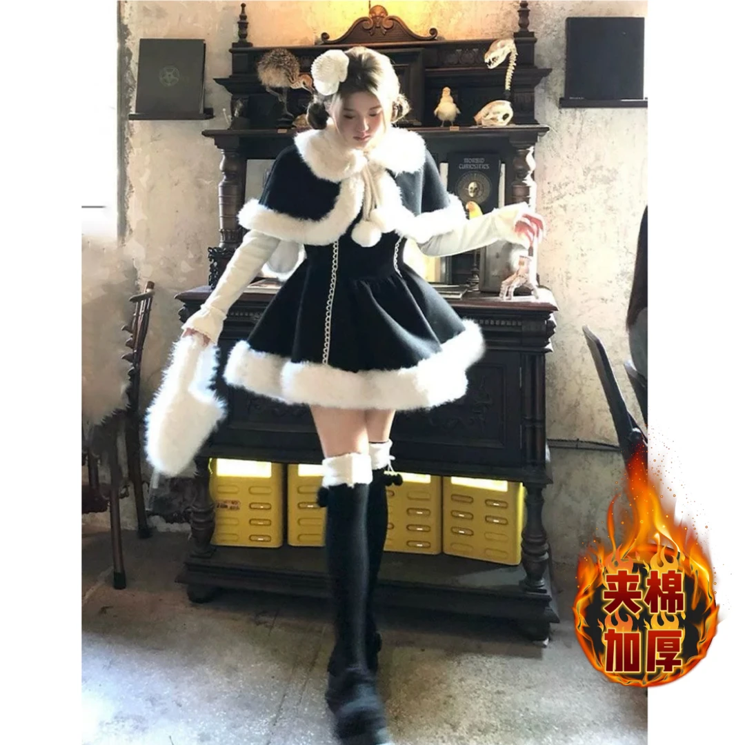 【运费险】【兔子小姐两件套】夹棉加厚套装裙女秋冬加厚拼接两件套