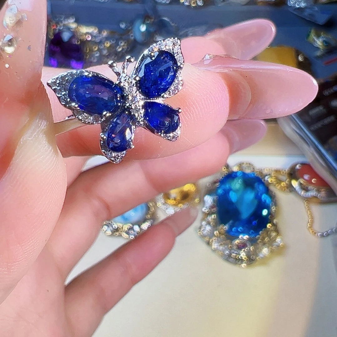 蓝宝石戒指银S925镶嵌