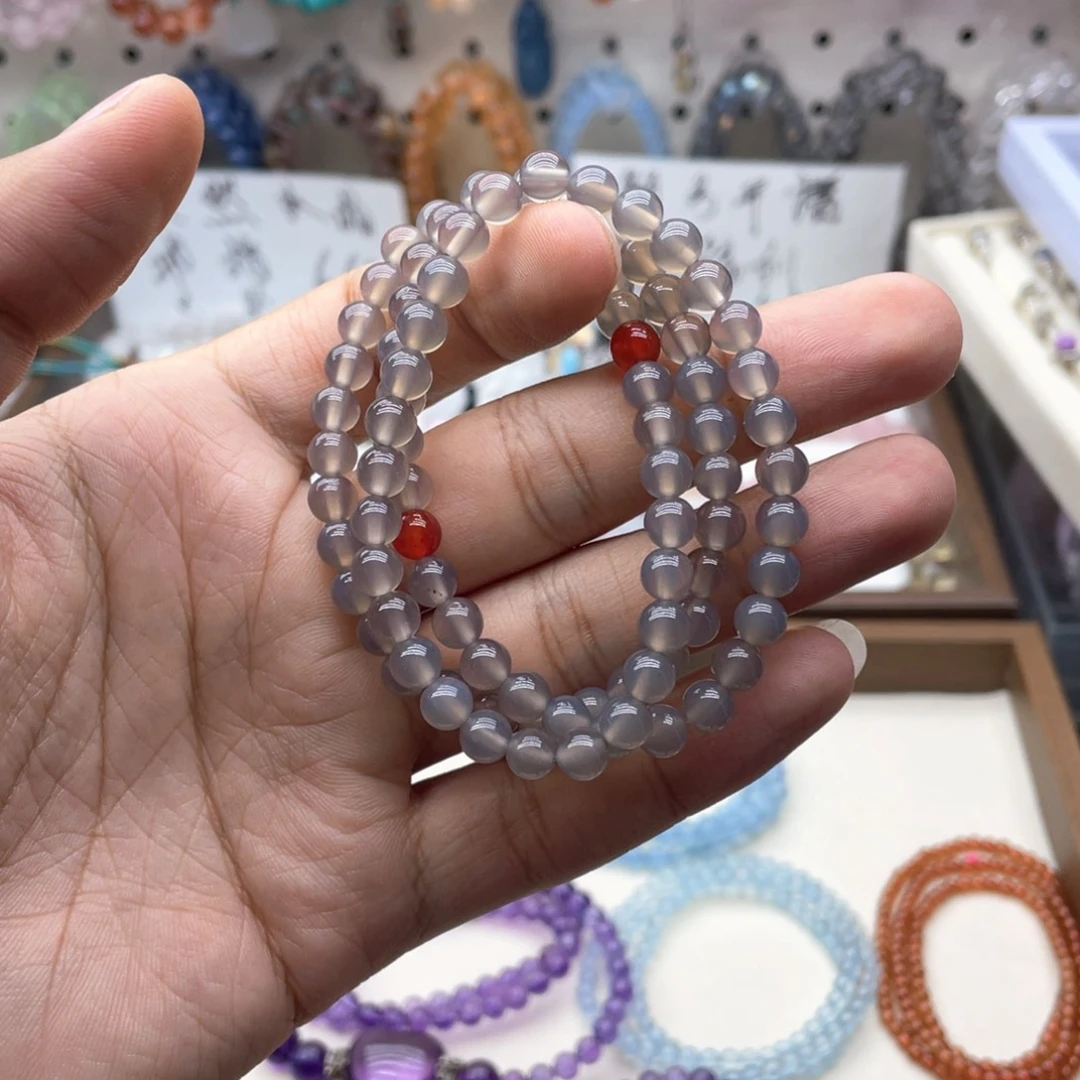 水晶未镶嵌手链烟紫玛瑙三圈