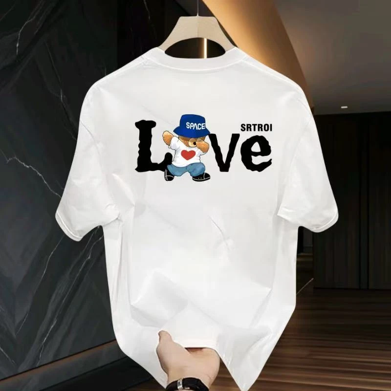 LVEspace熊 2025高品质新款重磅轻奢T恤短袖印花流行圆领宽松半袖