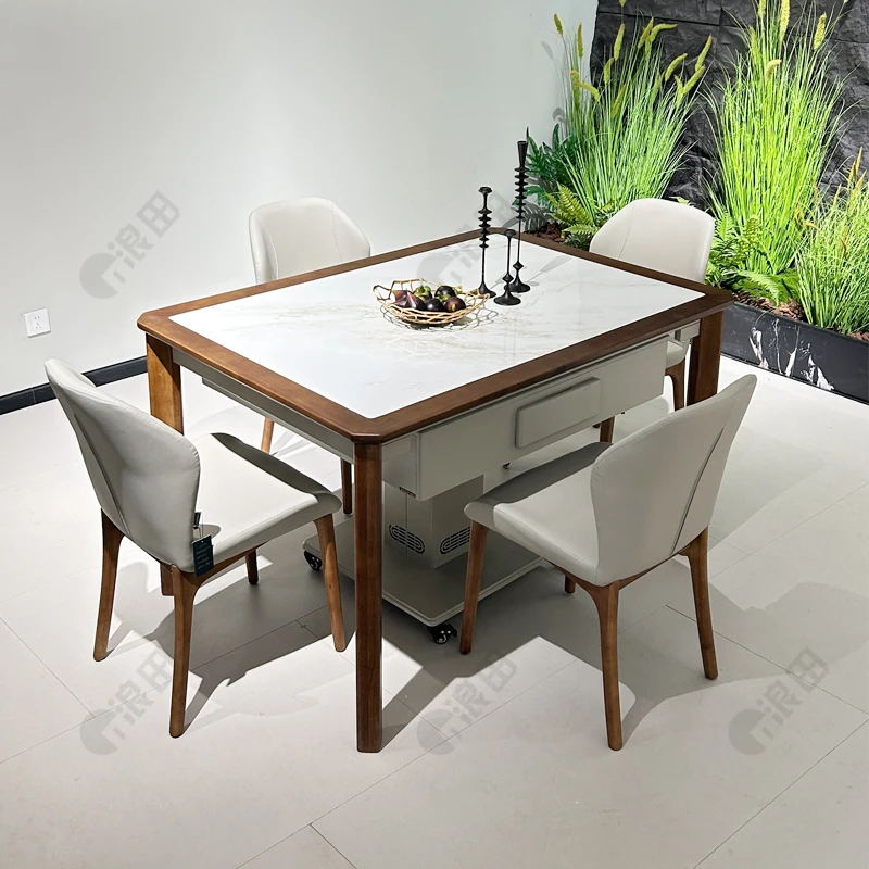 中式实木餐桌麻将桌一体全自动家用麻将机小户型两用机麻烤火取暖