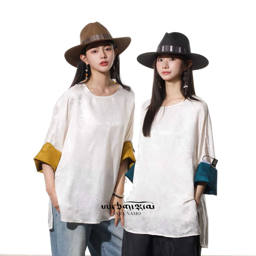 AJ-NAMO原创设计款缠枝蔷薇纹圆领内搭上衣-多色可选