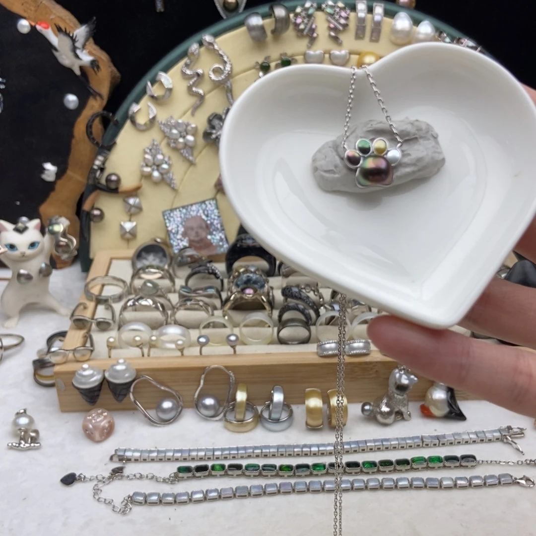 海水珍珠画框银S925镶嵌炫彩猫爪吊坠