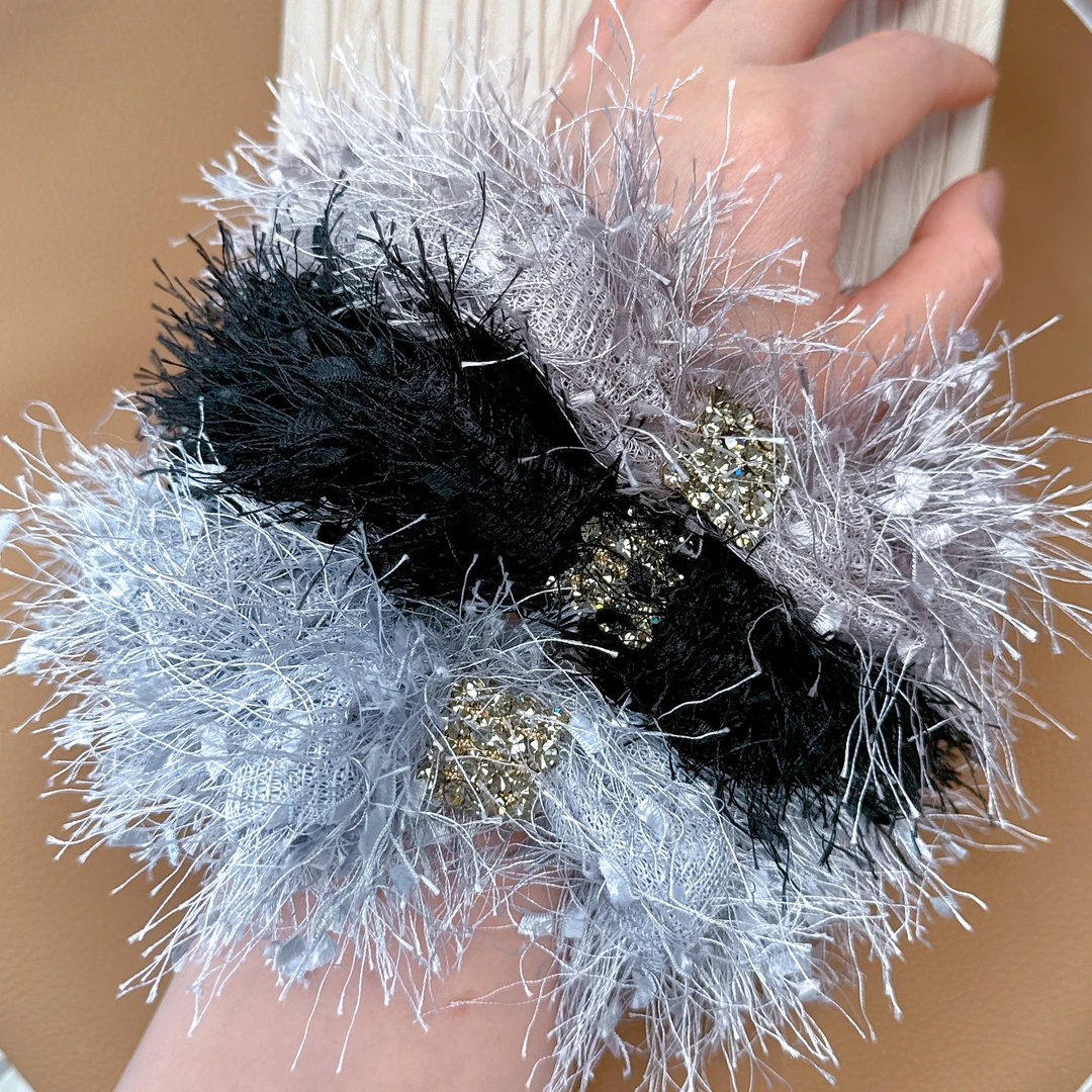 韩国施华洛华子羽毛大肠发圈女扎头发低丸子头绳高级感2025新款