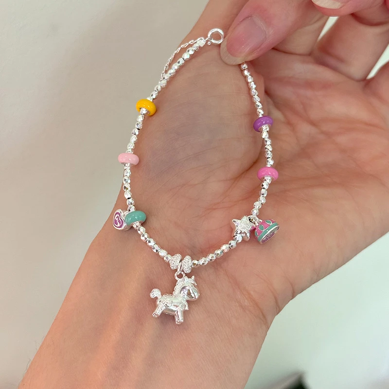 925银珐琅手链 925纯银马上有钱福字星形手链女简约新中式设计波