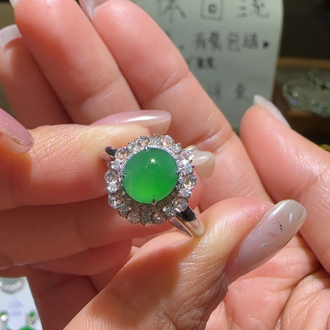 【闪购商品】翡翠戒指18K金镶嵌开***天天然