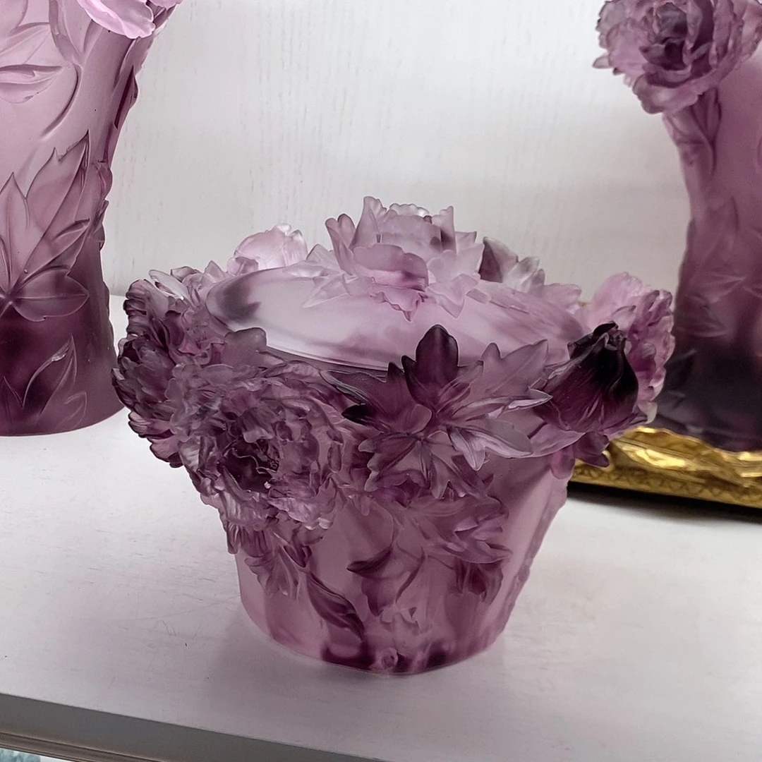 摆件QAA292脱蜡水晶牡丹花糖罐