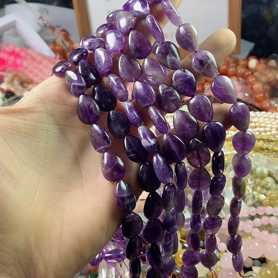 玛瑙/玉髓珠宝半成品未镶嵌一条12×16紫水晶水滴B159