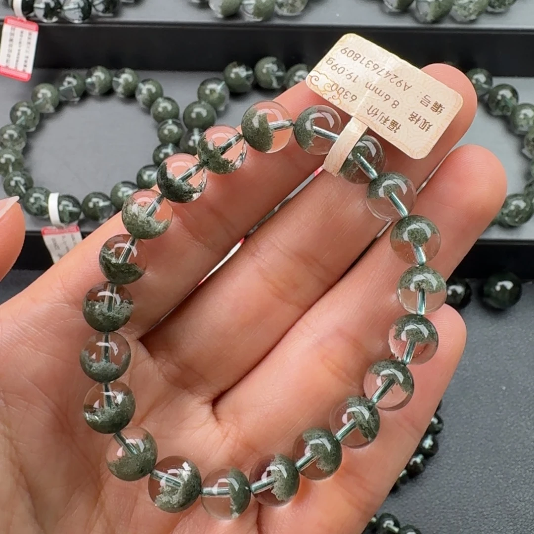 手链水晶未镶嵌天然绿幽灵聚宝盆毕业级8.6