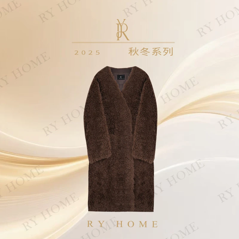 【容雨RYHOME】100%羊毛＋颗粒绒长款大衣外套W1688