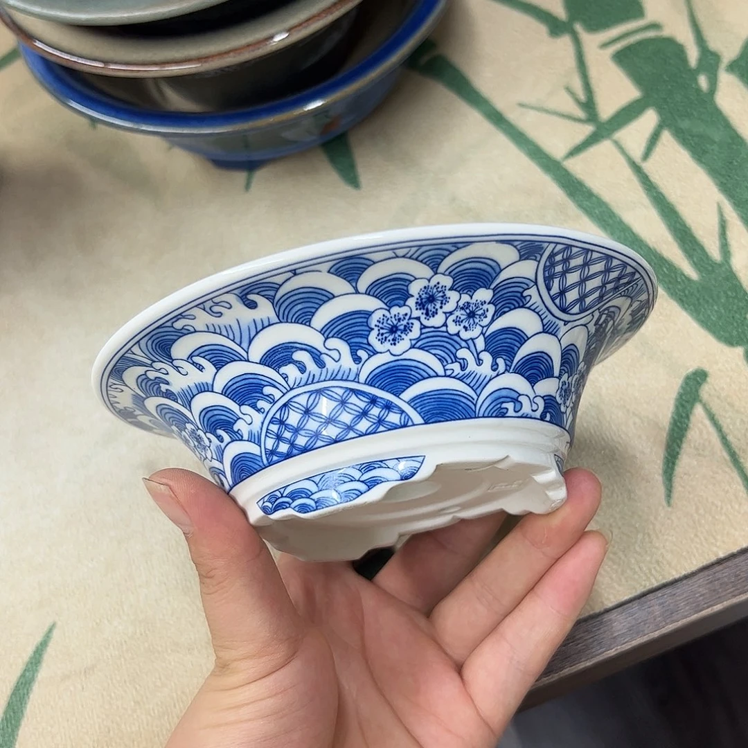 紫砂花盆271号瑕疵15/5cm仿手绘海浪花纹