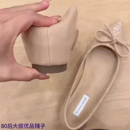 小个子女鞋内增高单鞋蝴蝶结芭蕾舞鞋2025秋季休闲粗跟粉色小鞋子