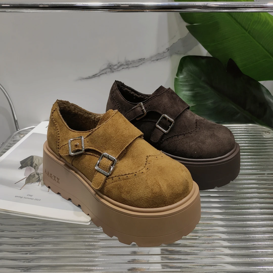 厚底加绒勃肯鞋女季新款复古百搭一脚蹬勃肯豆豆鞋2686-1