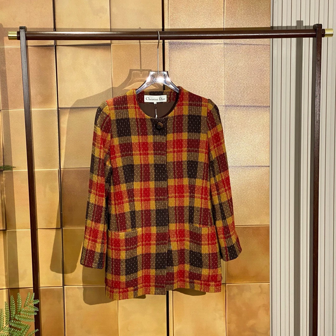 99新 DIOR/迪奥 格纹粗花尼羊毛外套/M/B25372